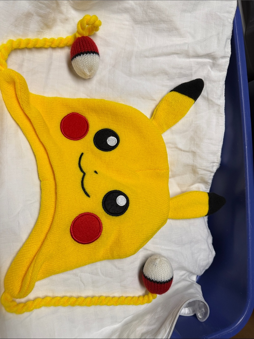 Pokemon Pikachu Bright Yellow Knit Hat with Red Cheeks and Black Ear Tips